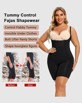 Larekius® Seamless Power Mesh Bodysuit with Tummy Control Mid Thigh Body Shaper